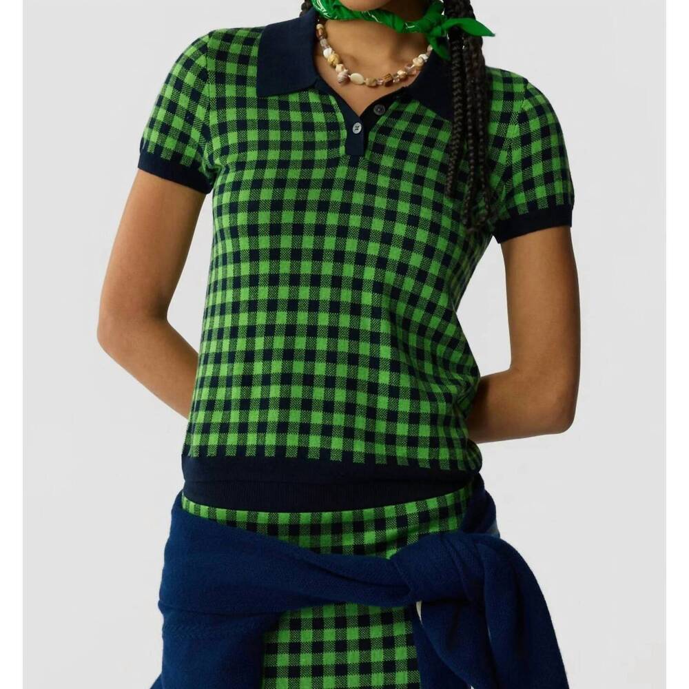 NEW GUEST IN RESIDENCE gingham shrunken polo in midnight/match point